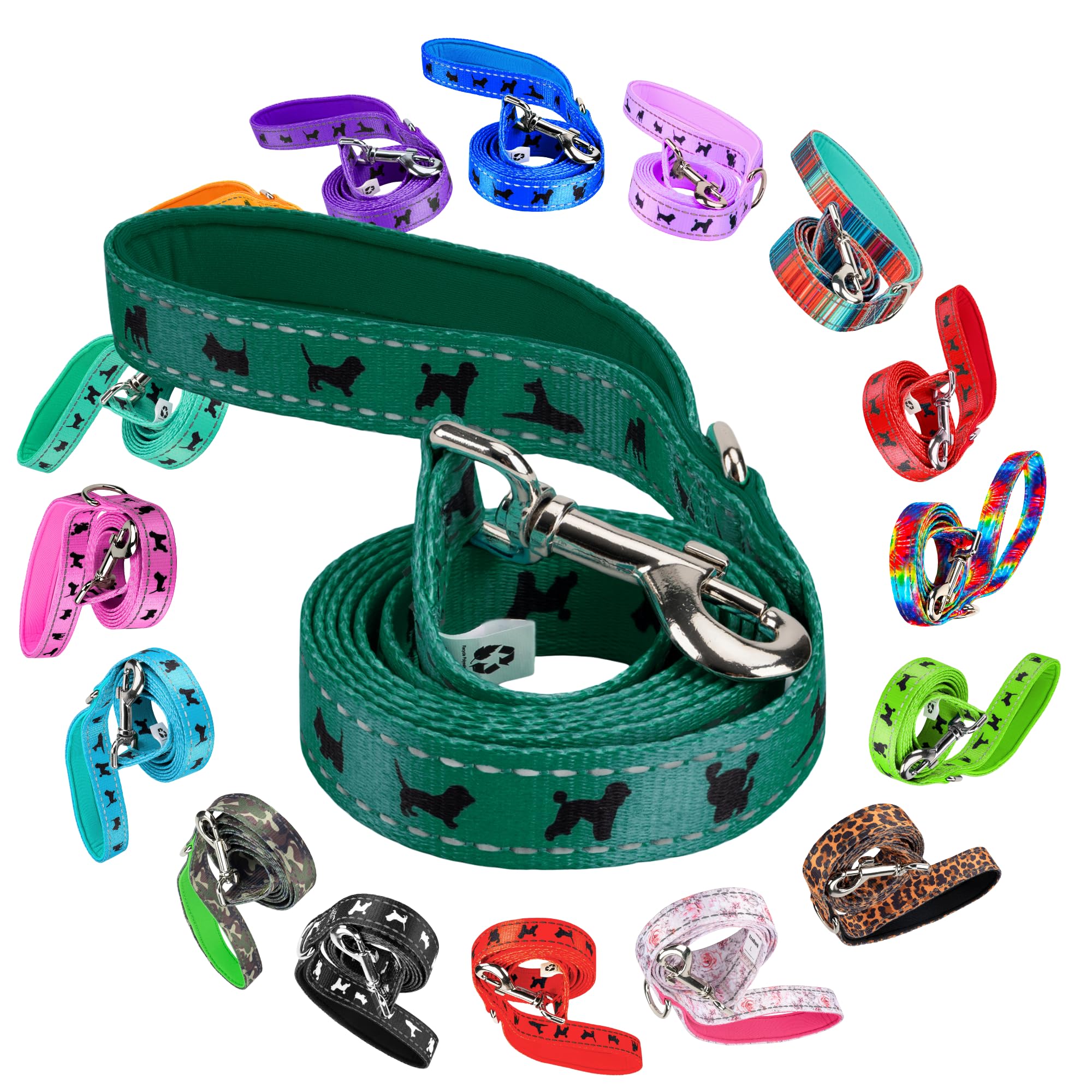 EcoBark Dog Leash Forest Green with padded handle for comfortable daily walks.