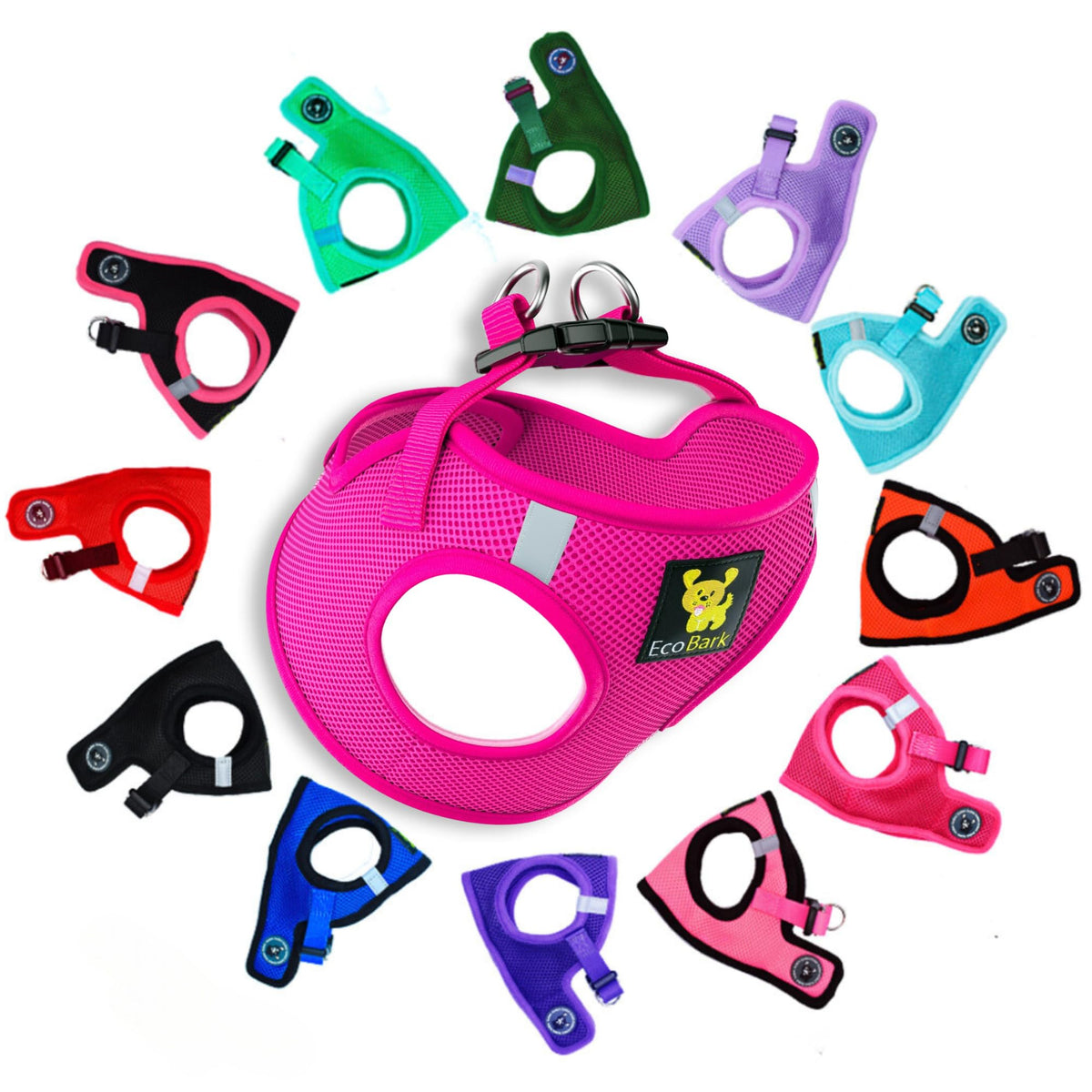 EcoBark Rapid Fastener pink harness close-up padding for comfortable daily walks