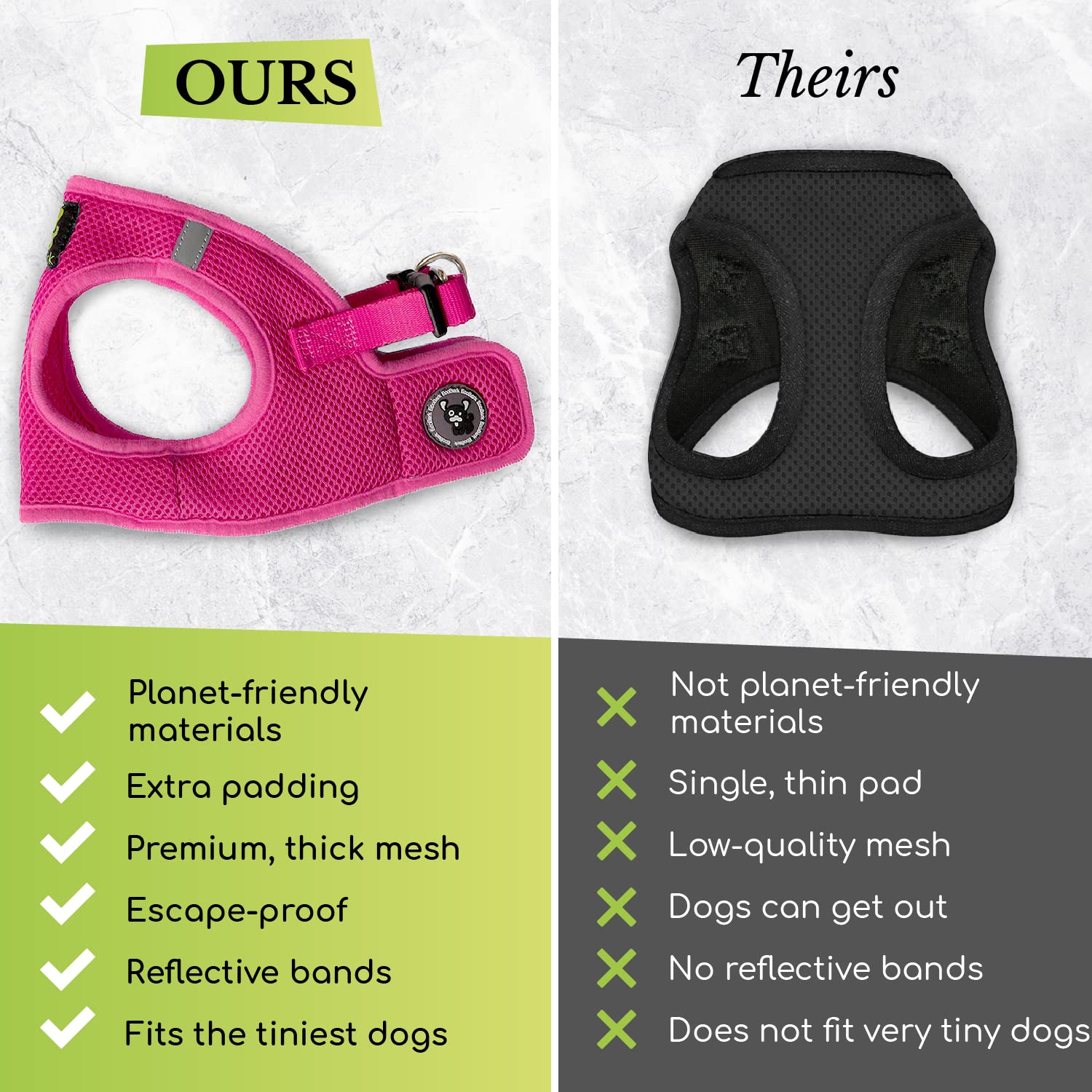 EcoBark reflective mesh dog harness highlights nighttime visibility for safe strolls