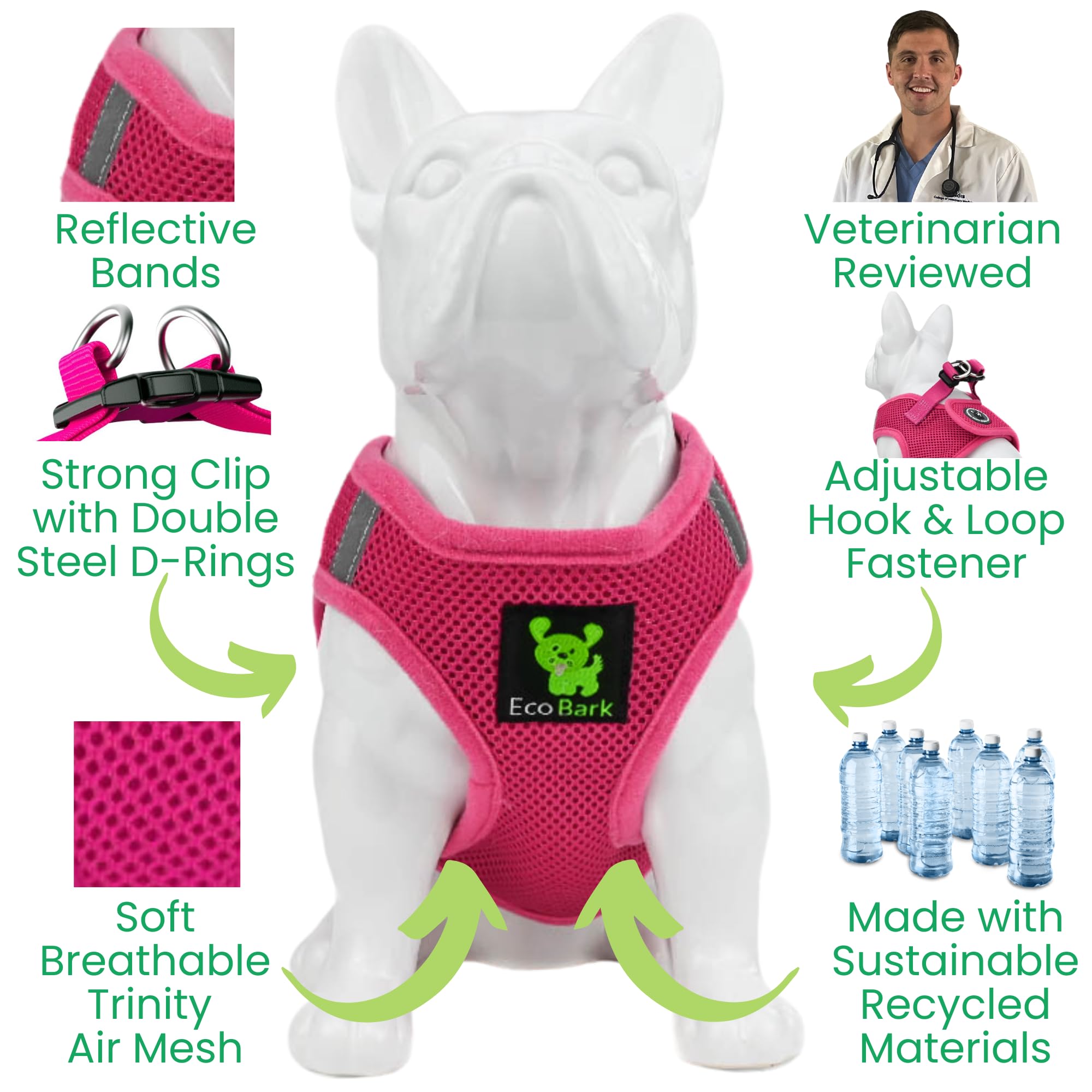 EcoBark Step In Harness adjustable straps ensure a comfortable, secure fit.