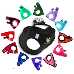 EcoBark Step In harness close-up in black for tiny dogs, breathable mesh comfort.