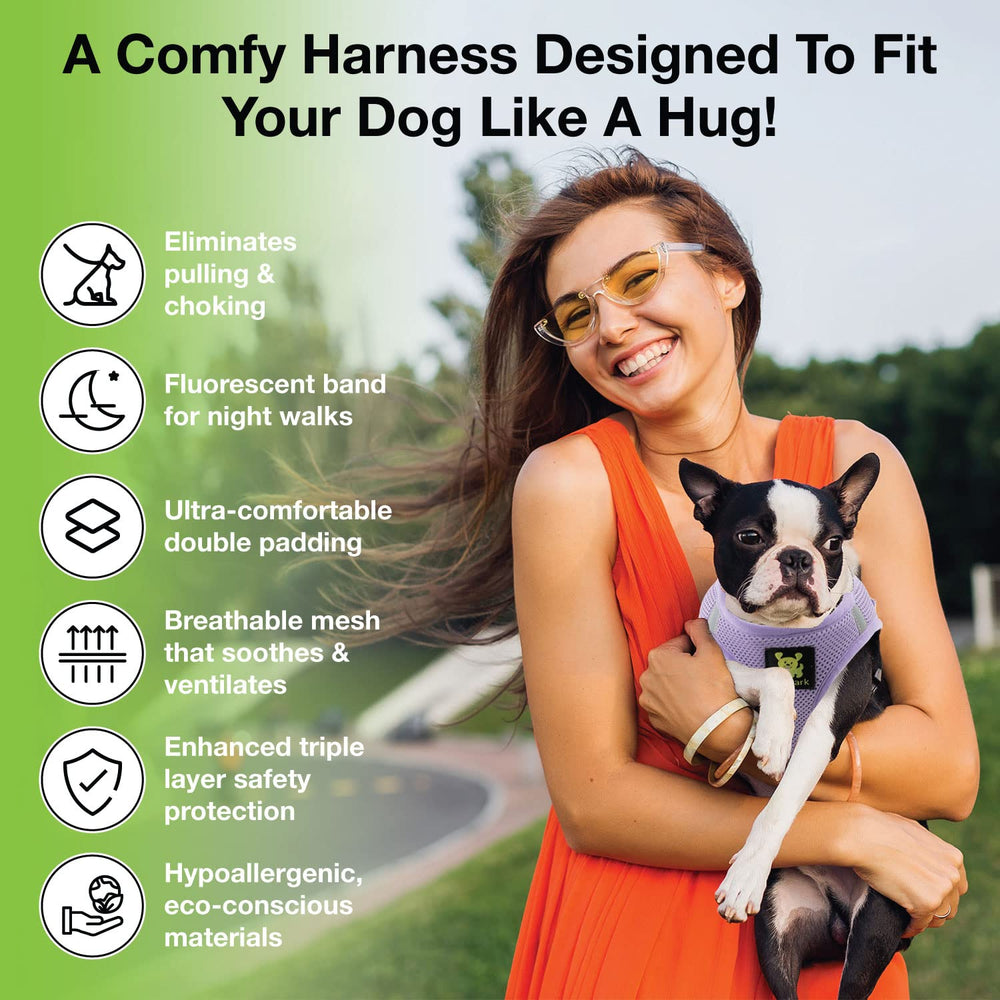 EcoBark Step in Harness eco-friendly recycled straps in lavender.