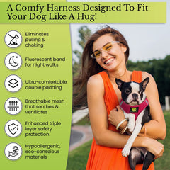EcoBark Step In Harness reflective strip improves visibility for safer evening walks.