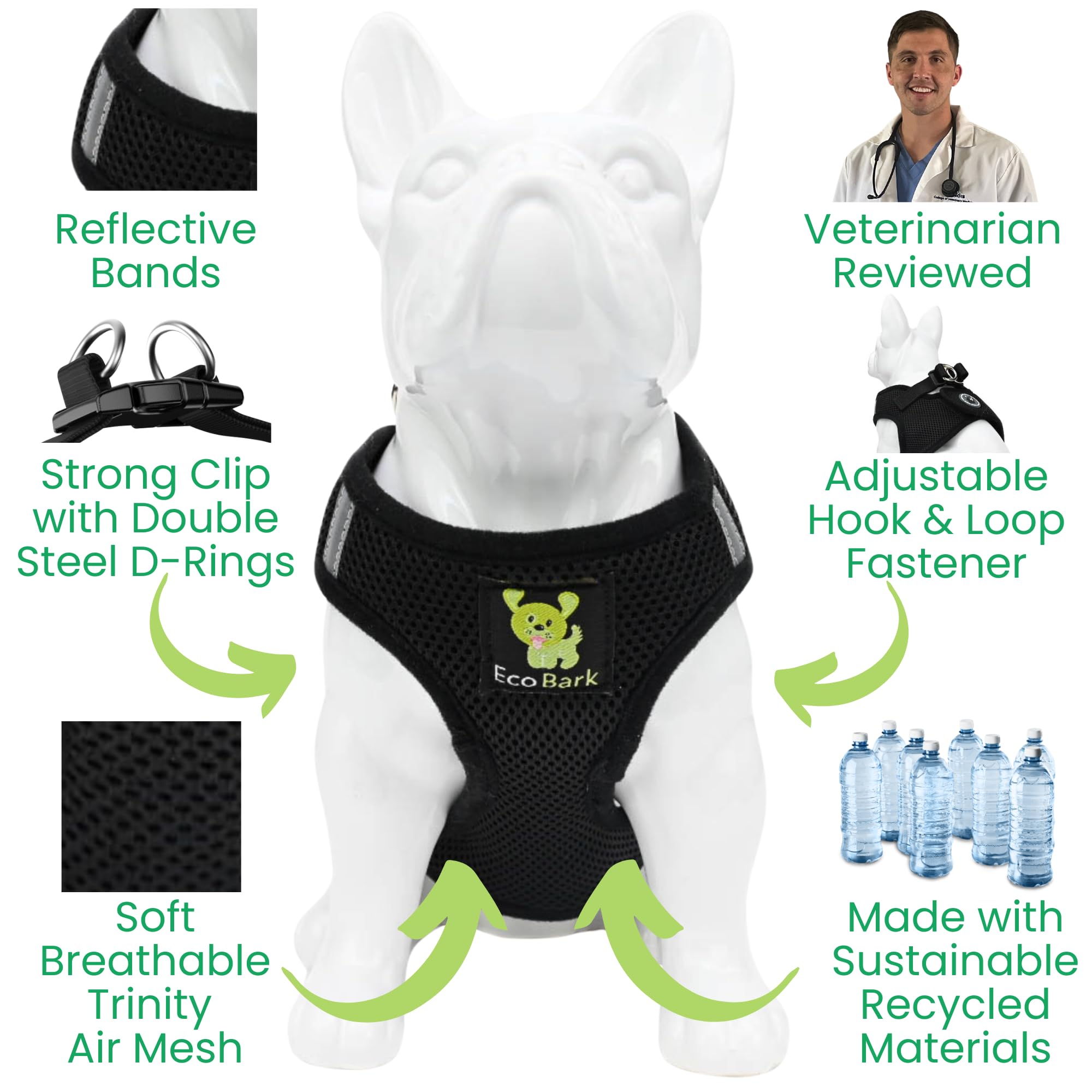 EcoBark Step In soft mesh harness showcases breathable daily wear for small dogs.