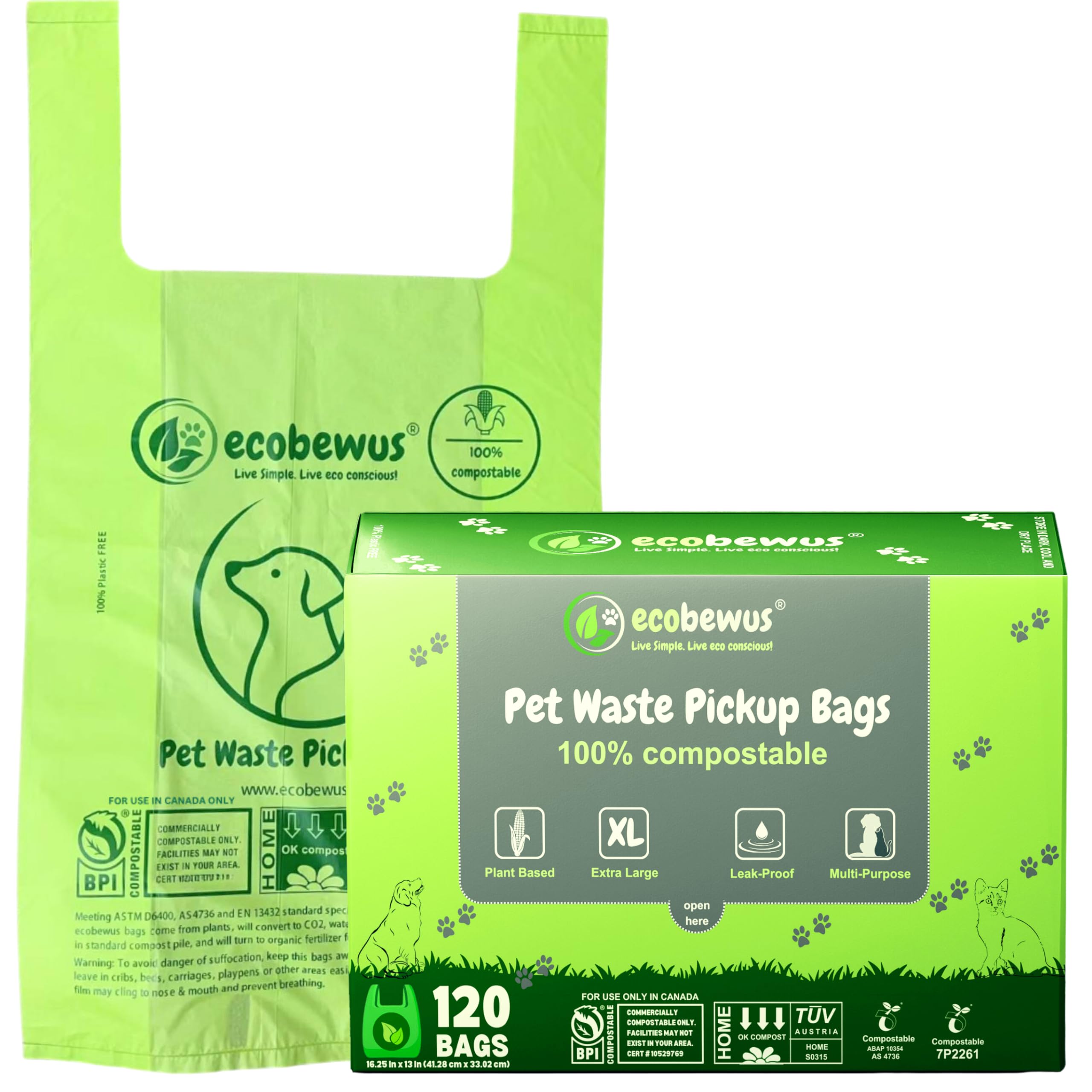 ecobewus multi-use bags suitable for litter, waste, and kitchen scraps