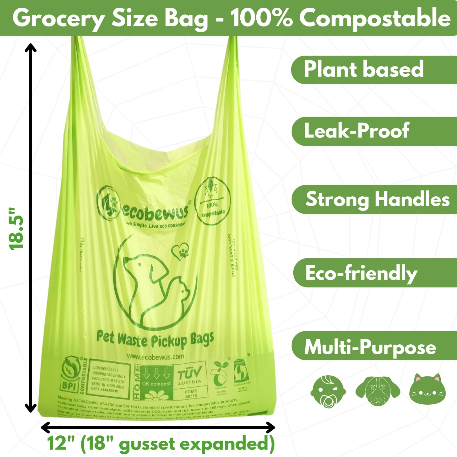 ecobewus xl-pet-waste-bags-open shows quick, easy use for on-the-go cleanup