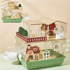 ECOCEN 12-in-1 clear acrylic hamster cage front view with transparent walls for easy observation.