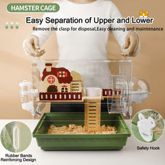 ECOCEN hamster cage interior setup highlights included accessories for enrichment.