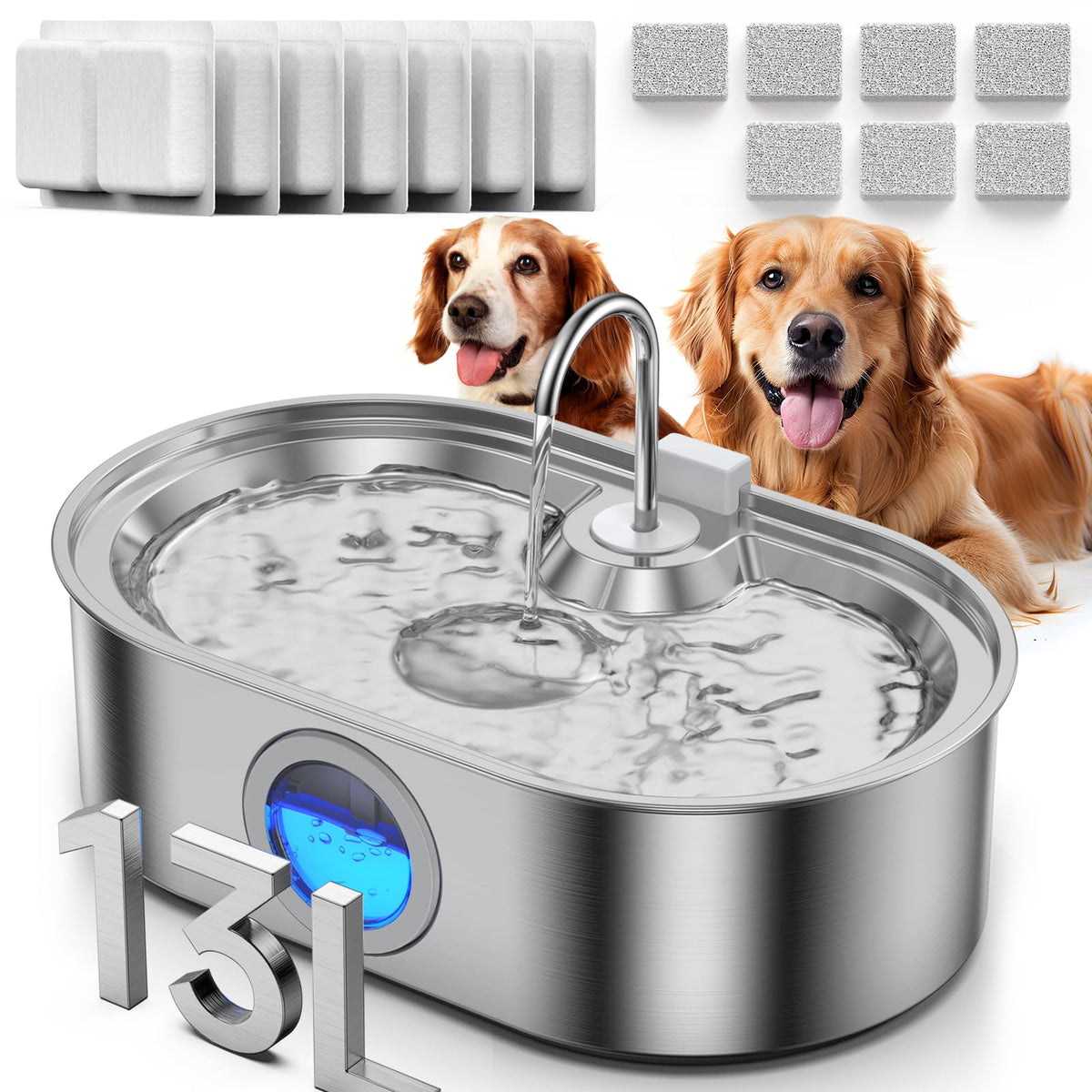 ECOCONUT 3.4Gal dog water fountain top view, ample capacity for multiple pets.