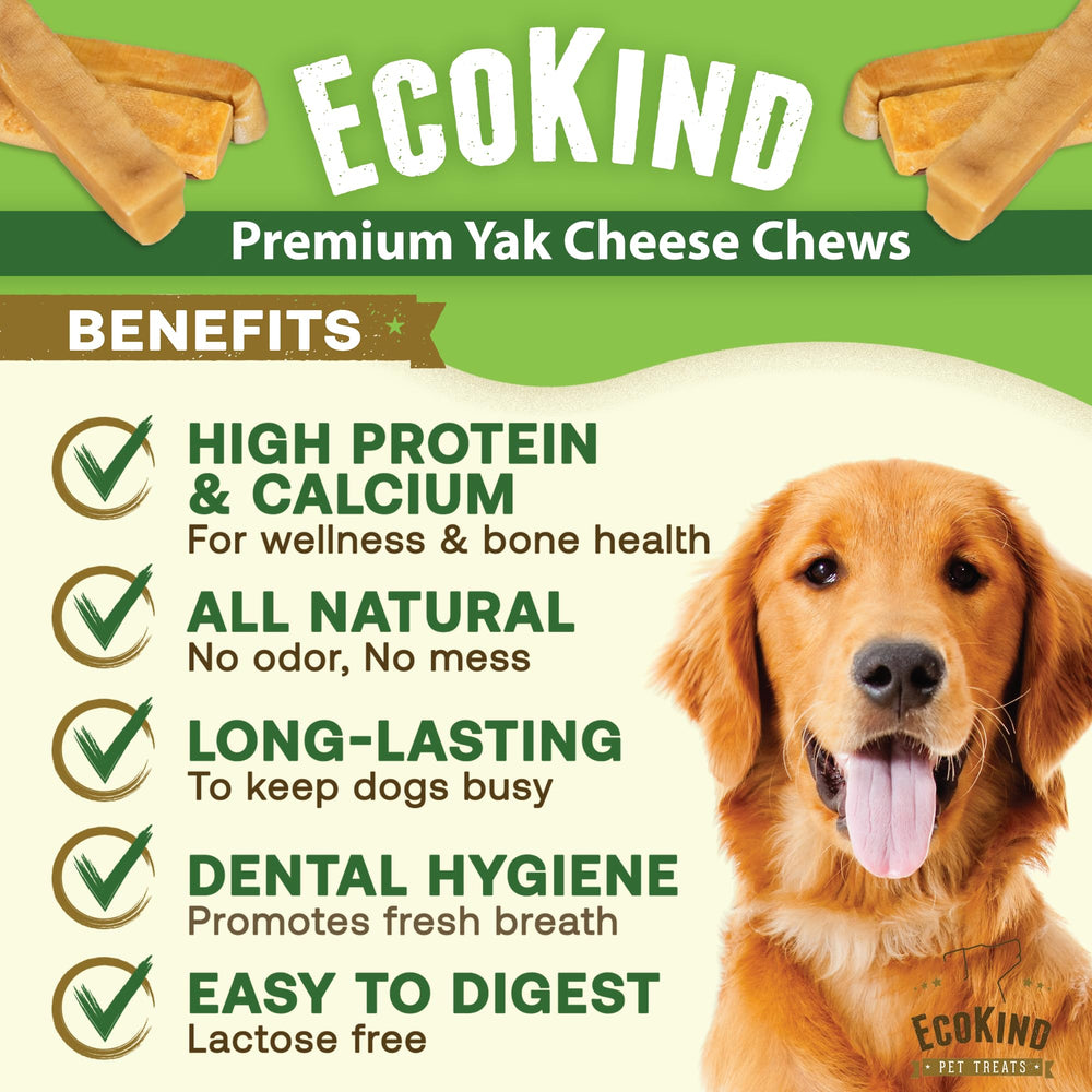 EcoKind Premium Gold Yak Cheese Himalayan Dog Chew, 6-8 inch size, ideal for medium chewers.