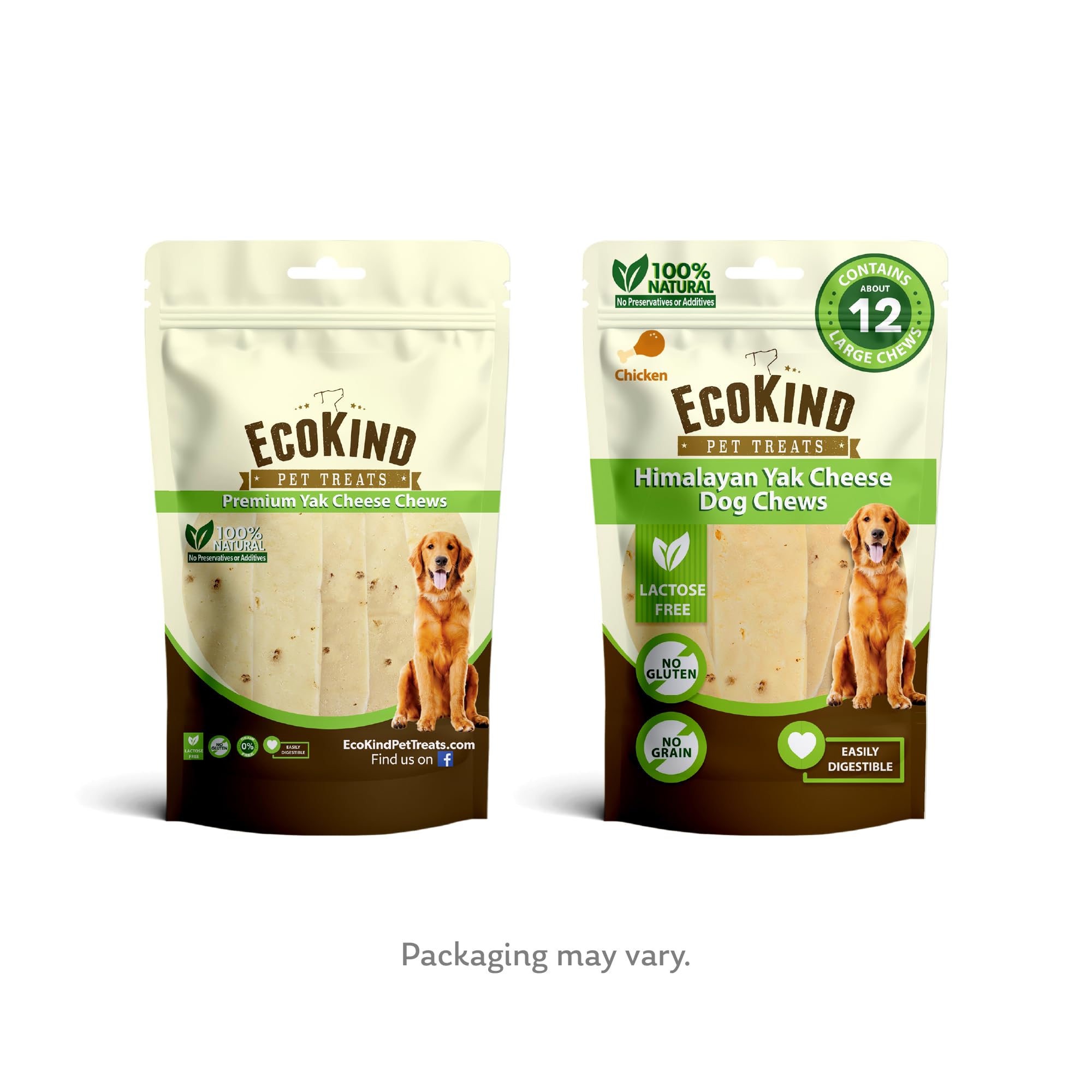 EcoKind large-breed yak cheese chews shown as satisfying, protein-rich snack.