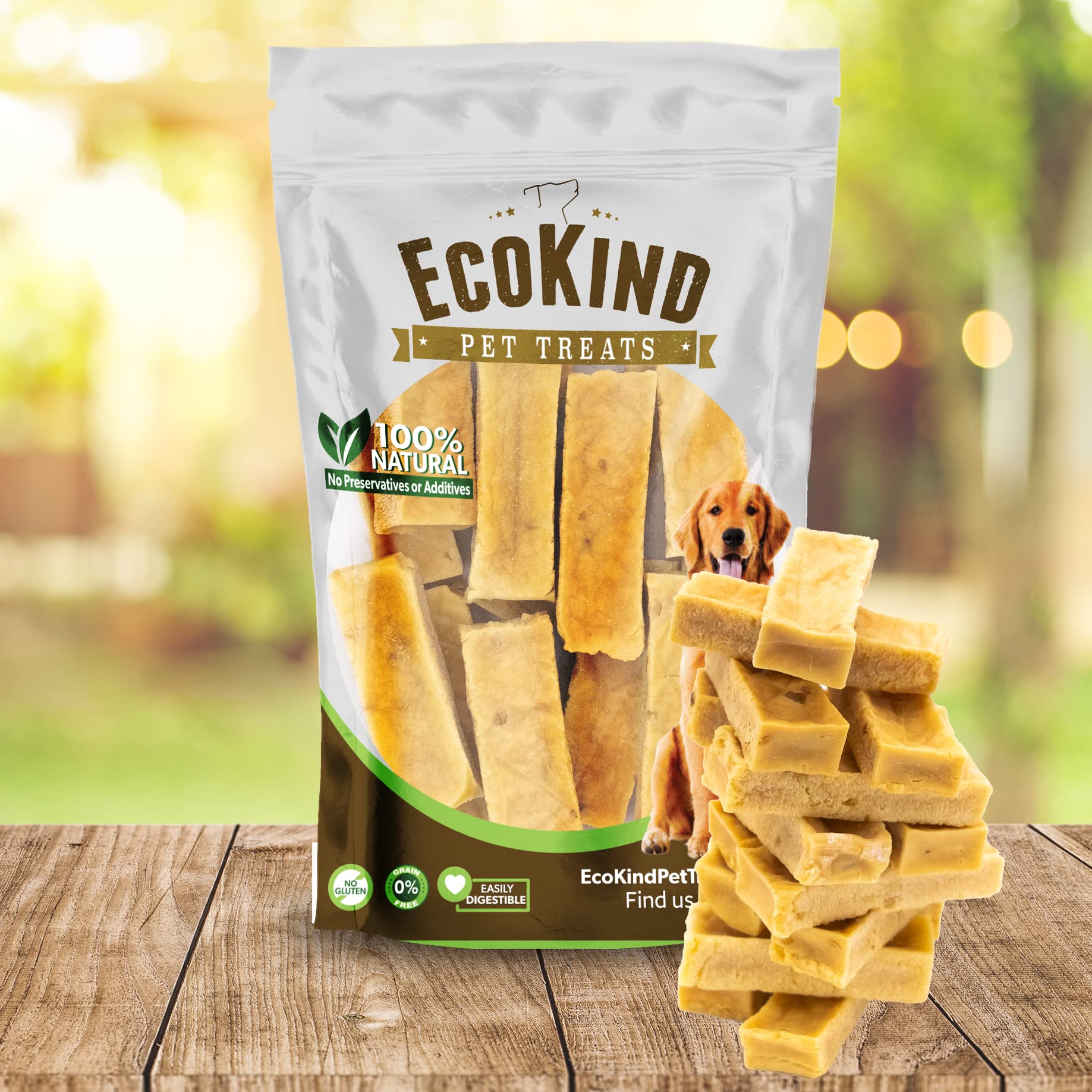EcoKind Premium Gold Yak Cheese Himalayan Dog Chews bag shows value and variety