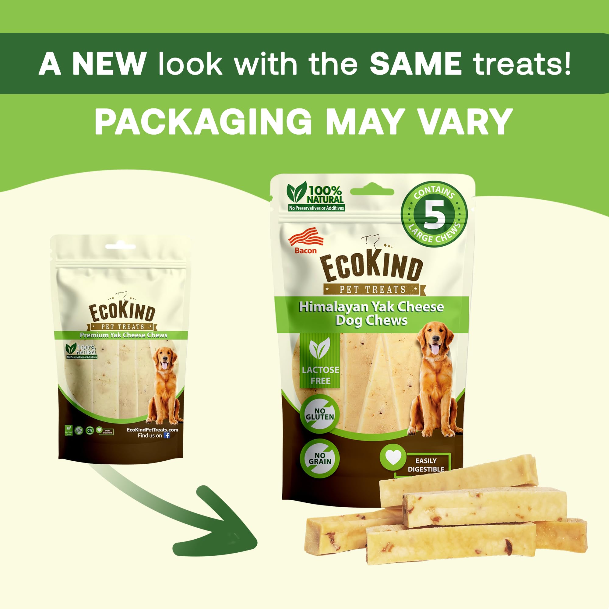 EcoKind Premium Gold Yak Chews bacon flavor appeals to dogs during chew time