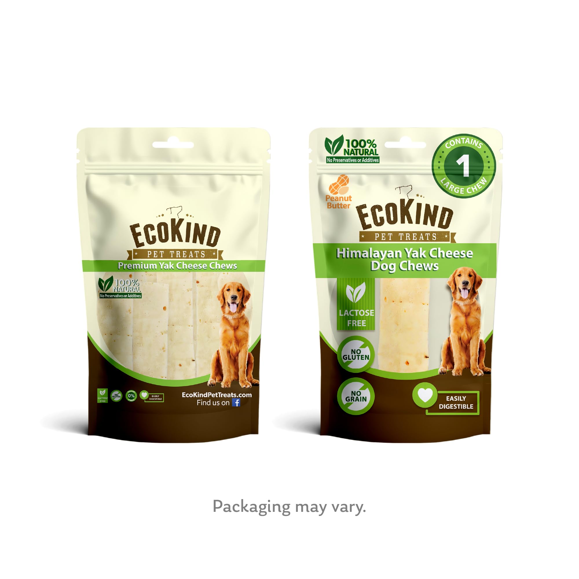 EcoKind Premium Gold Yak Chews dog-enjoys image captures a happy, tasty chew experience.
