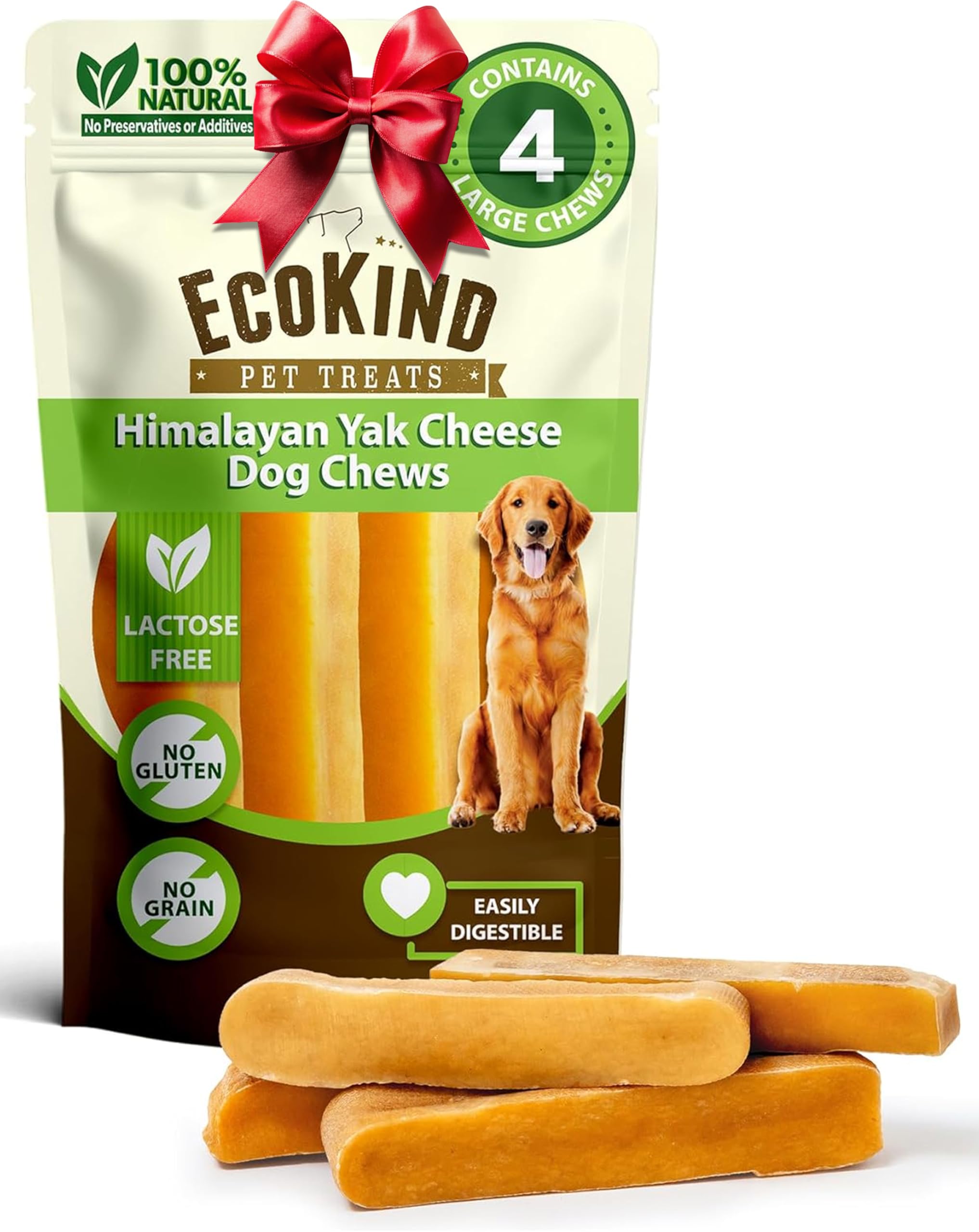 EcoKind Premium Gold Yak Chews package front with resealable pouch maintains freshness
