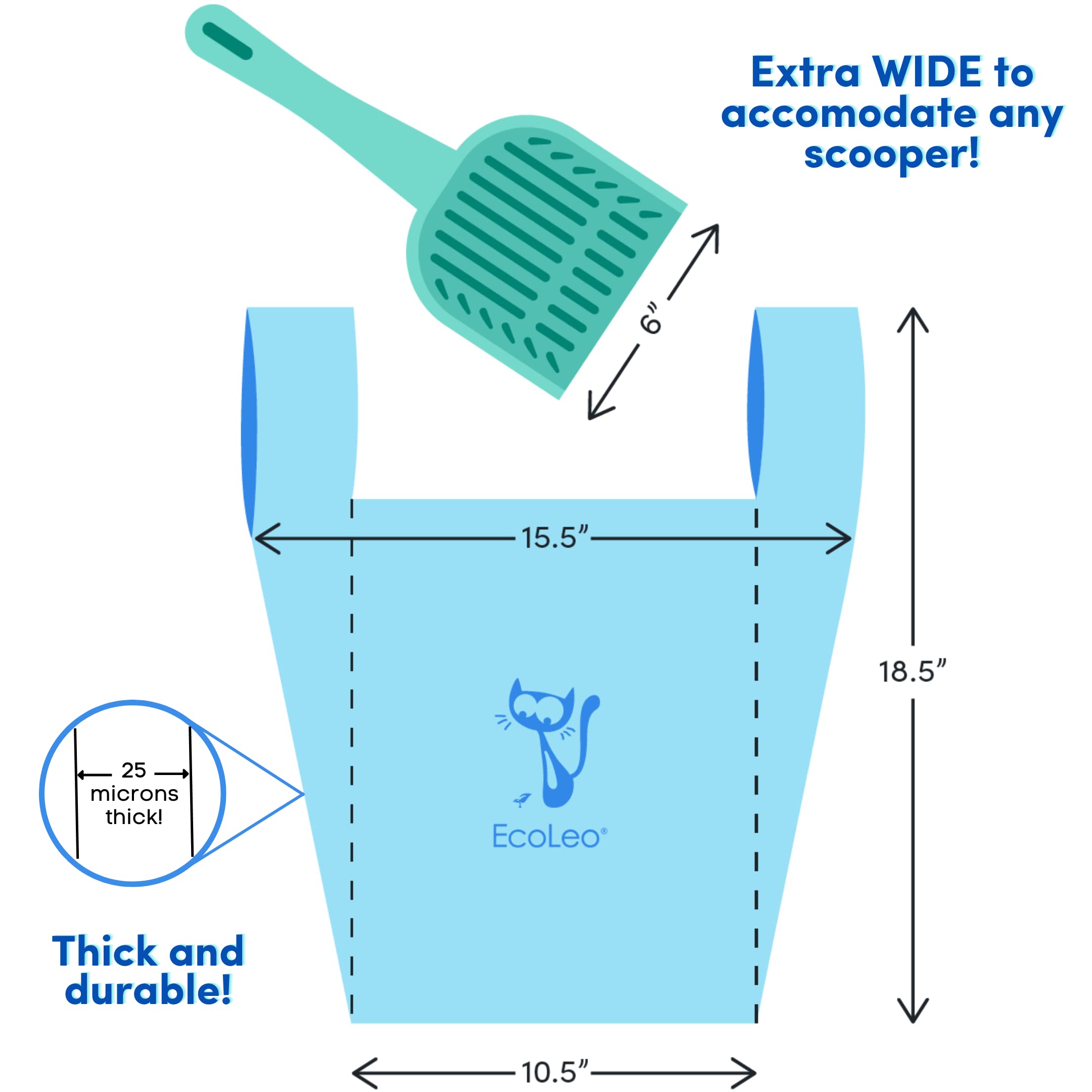 EcoLeo bags expanded to fit large litter boxes and scoops.