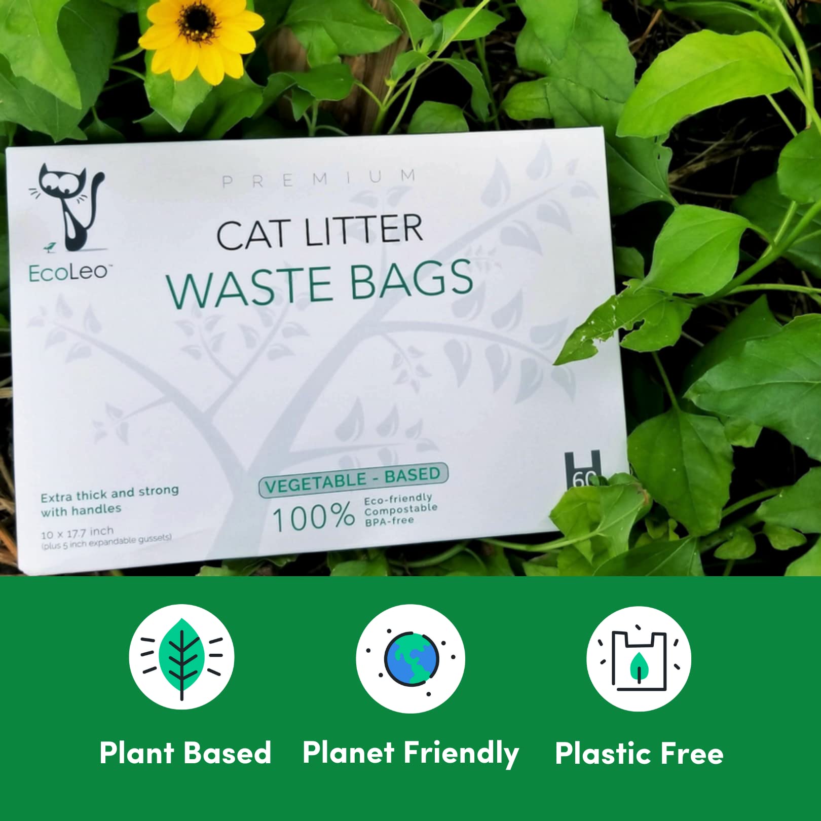 EcoLeo bags reduce plastic waste while handling dog or cat waste.