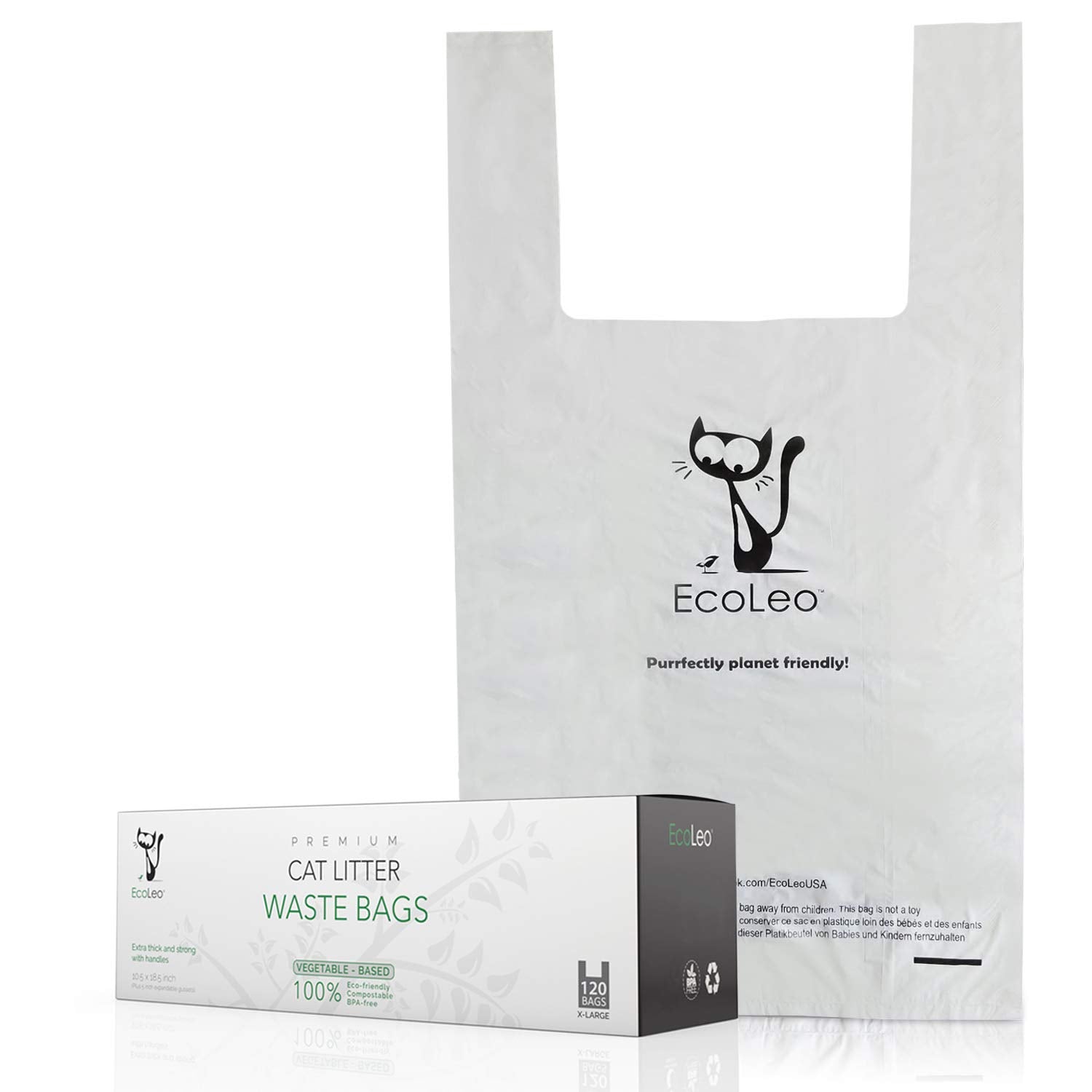 EcoLeo cat litter bags pack, thick and leak-proof for easy disposal.