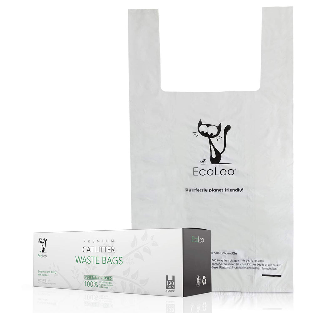 EcoLeo cat litter bags pack, thick and leak-proof for easy disposal.