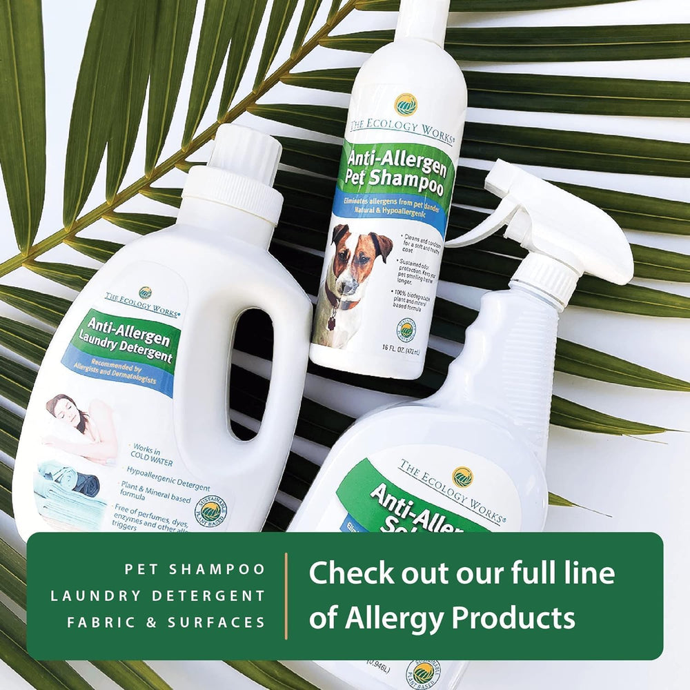 The Ecology Works made-in-USA seal closeup reinforces trusted pet care origins.