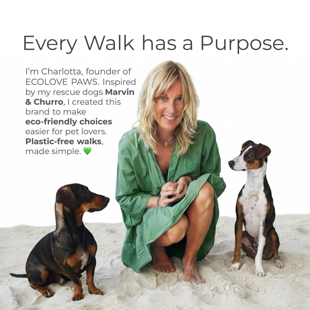ECOLOVE PAWS dog-waste bags for easy cleanups on walks and travel.