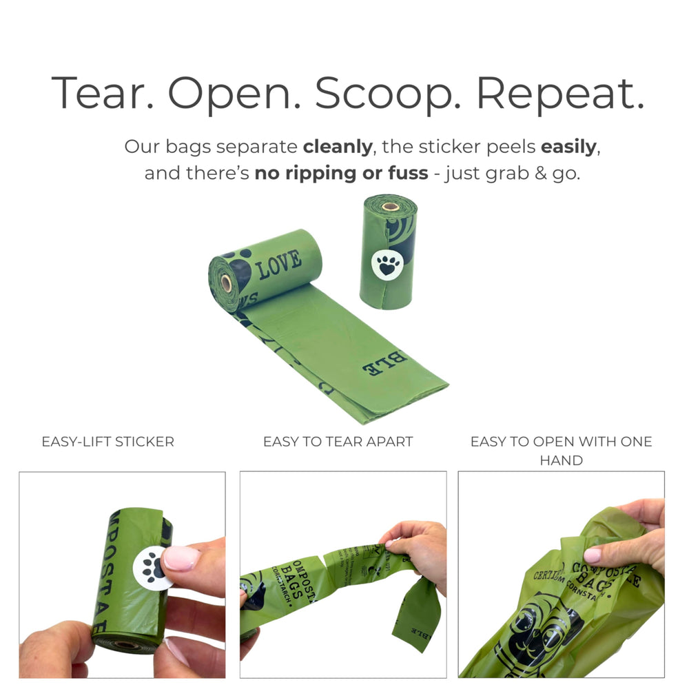 ECOLOVE PAWS plastic-free packaging and rolls fit leash dispensers.