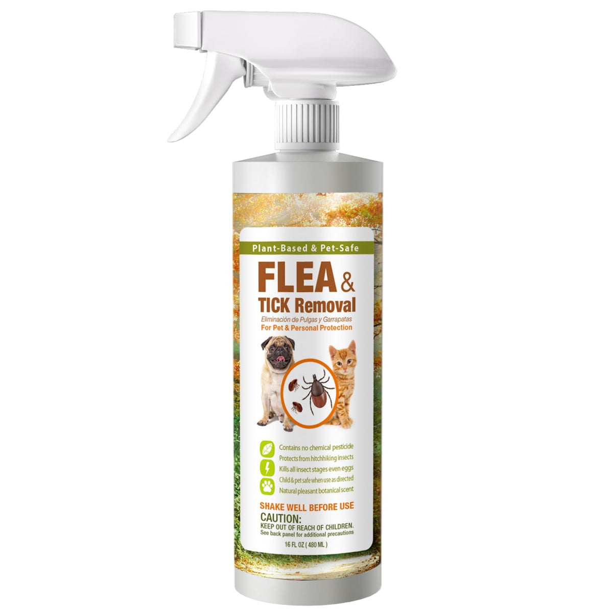 EcoVenger flea-tick spray bottle showing plant-based formula safe for pets