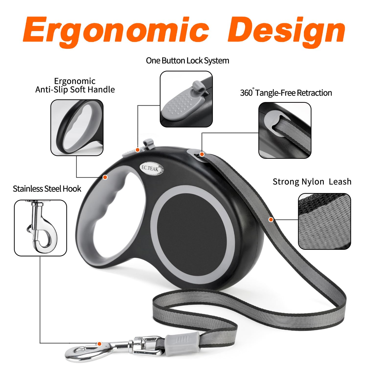 EC.TEAK leash ergonomic handle for comfortable grip during walks