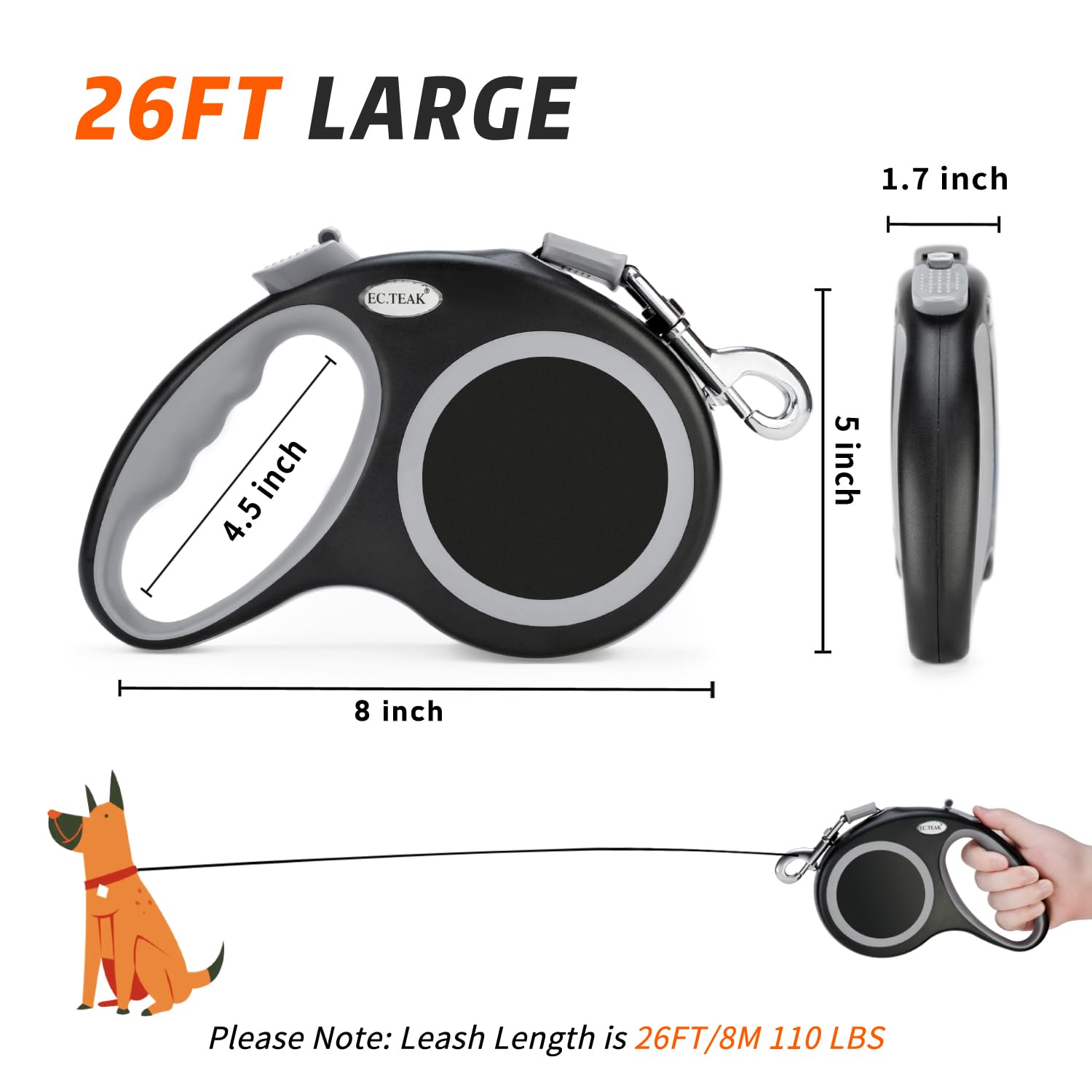 EC.TEAK retractable leash in pause and lock mode for one-handed control