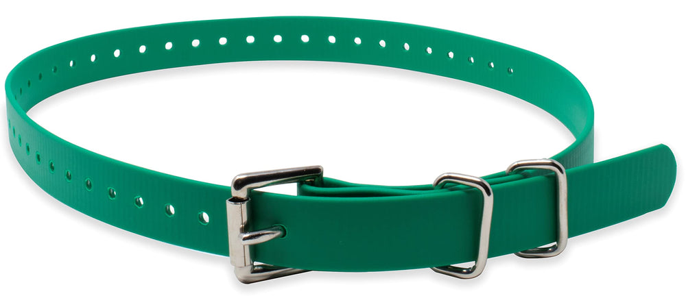 Educator Biothane dog collar green front view showing waterproof surface for outdoor adventures