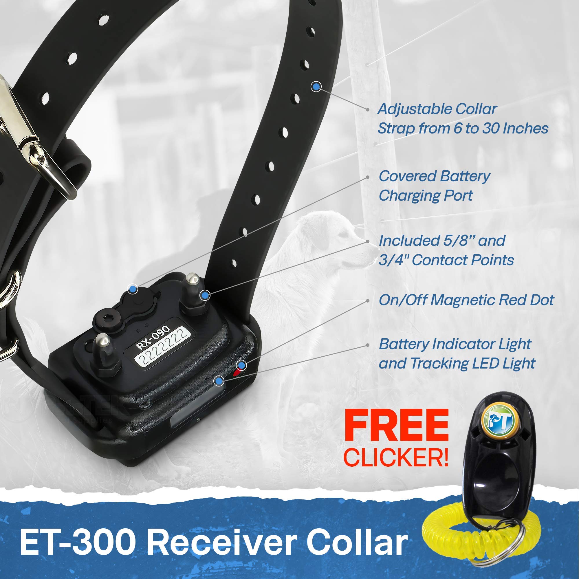 Educator ET-300 remote showing 100 stimulation levels for precise training.