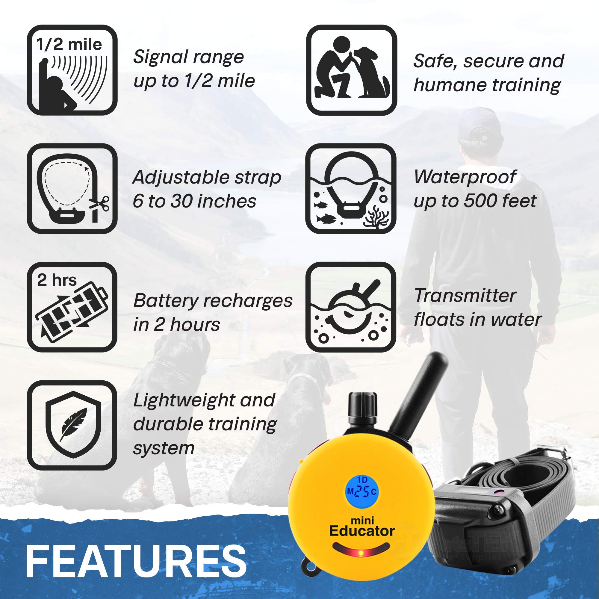 Educator ET-300 remote with LED night light for better dusk visibility.
