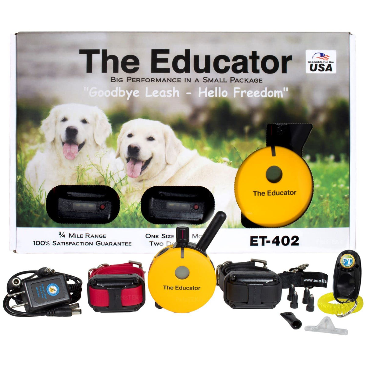 Educator ET-402 remote controller enables dual-dog training sessions.