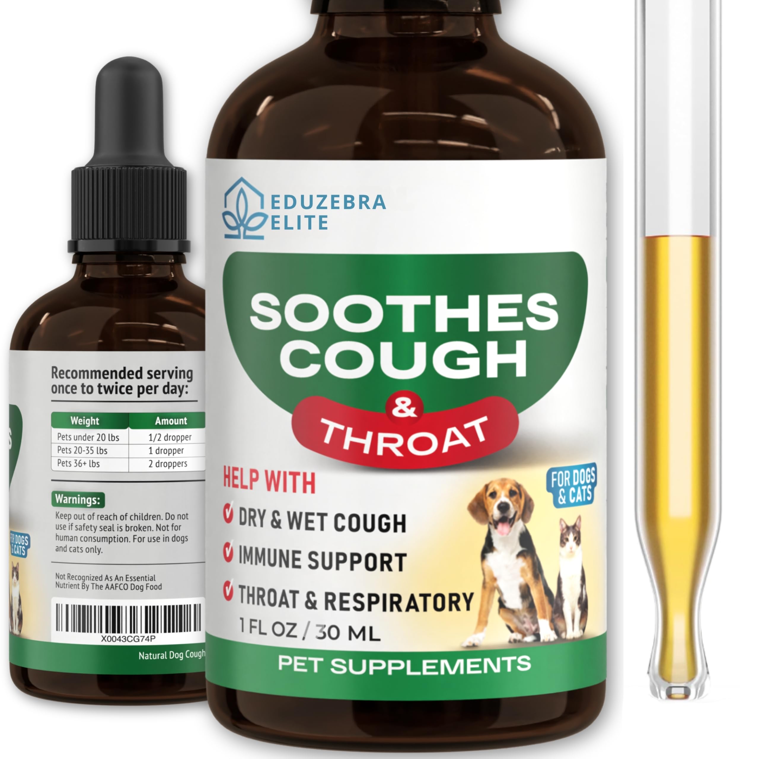 Gotas EDUZEBRA para tos en perros y gatos, alivio práctico.