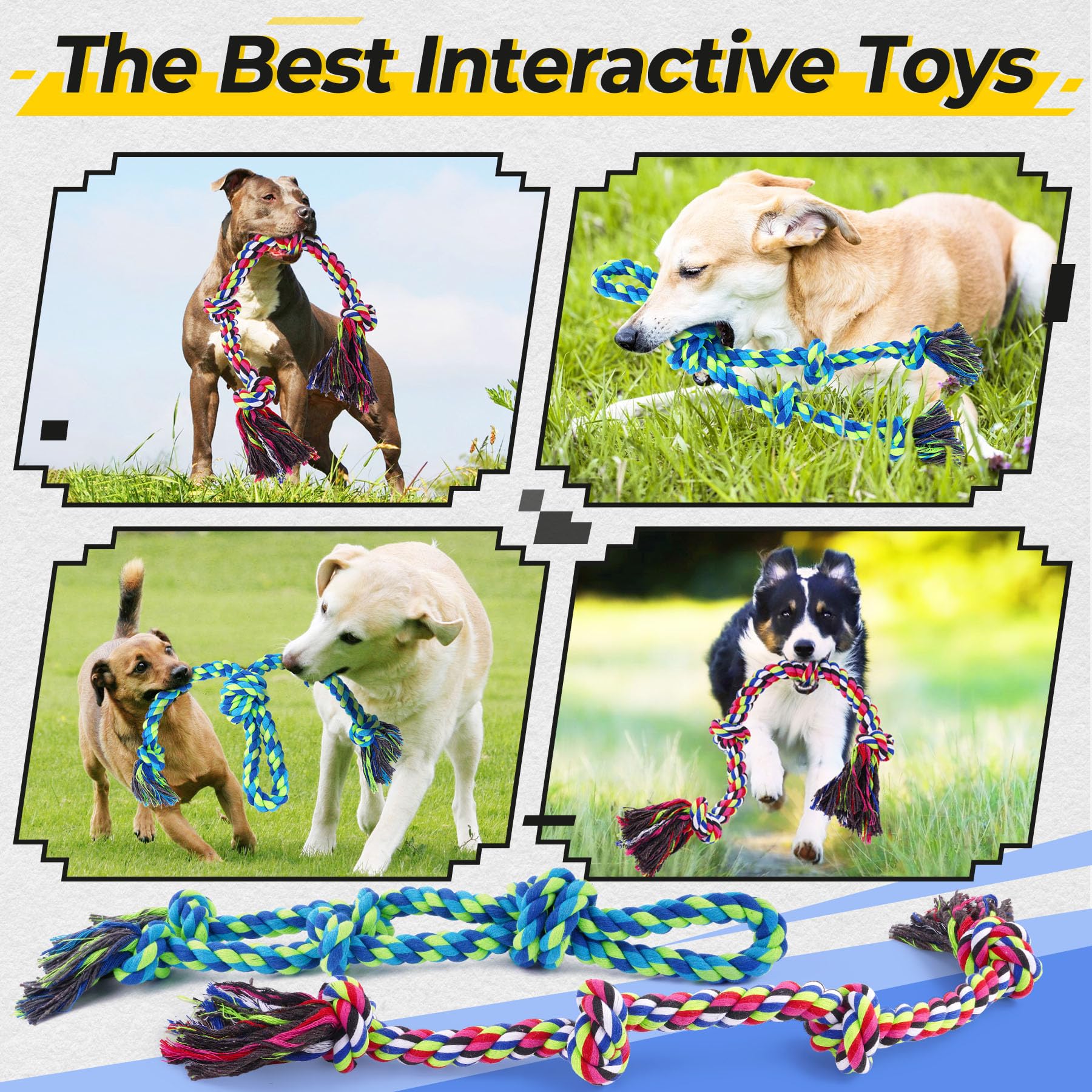 Eefitoys perro jugando tug de cuerda, estímulo físico y mental durante el juego.