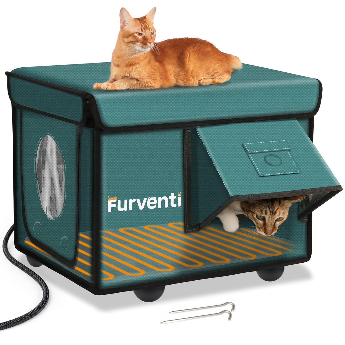 eekkii heated cat house outdoor dual doors provides secure, weatherproof shelter for cats