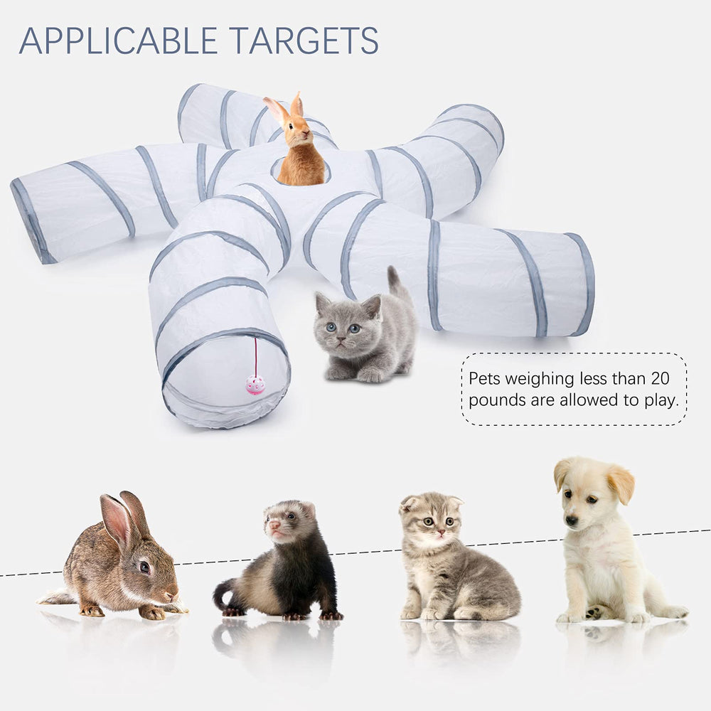 EGETOTA cat tunnel 5-way collapsible white grey, easy storage for tidy homes.