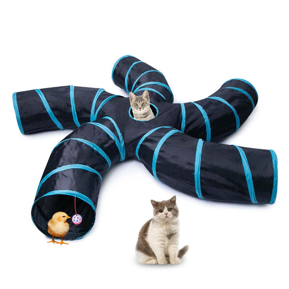 EGETOTA cat tunnel blue unfolded for exploration and active play.