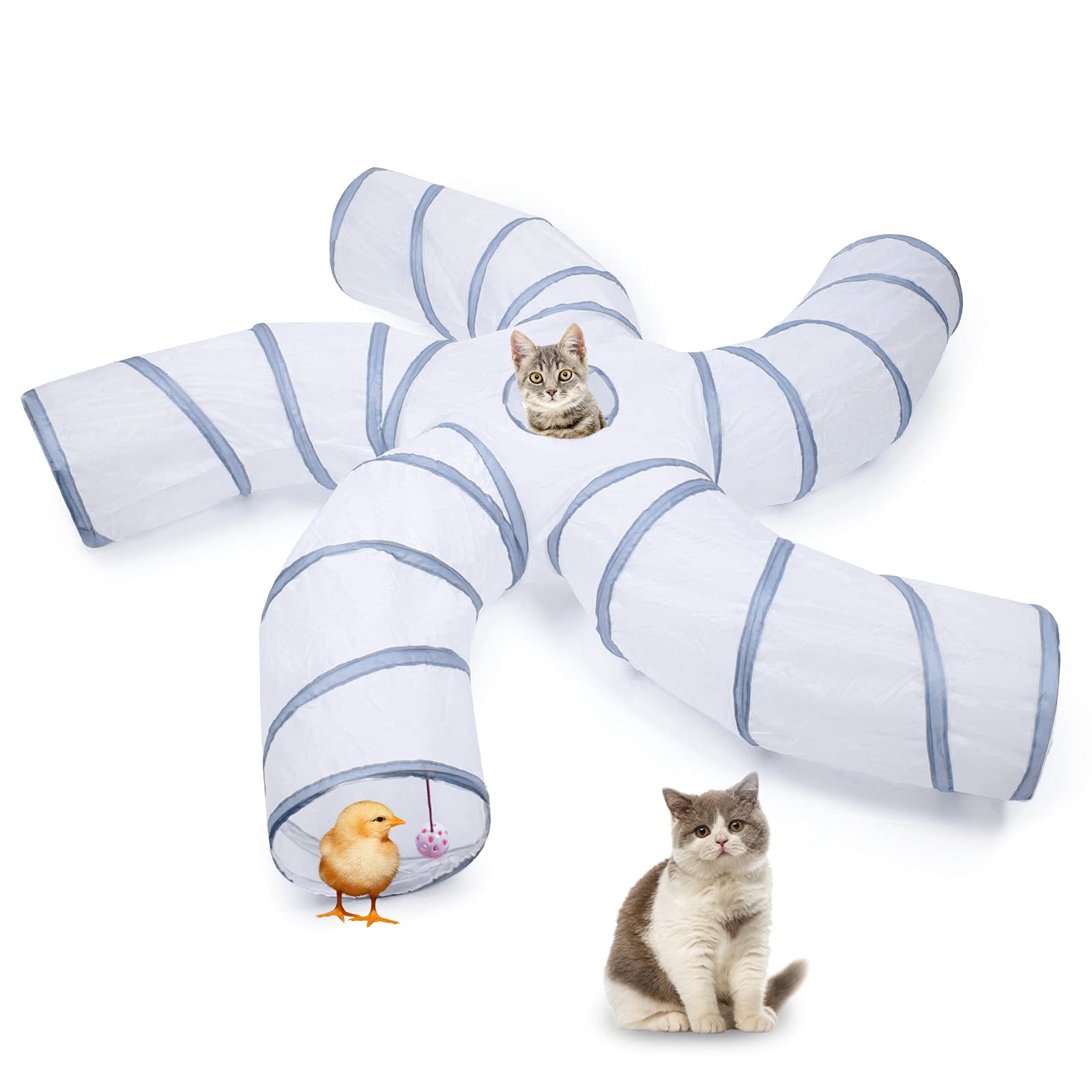 EGETOTA cat tunnel play ball white grey, inviting play and exploration for indoor cats.