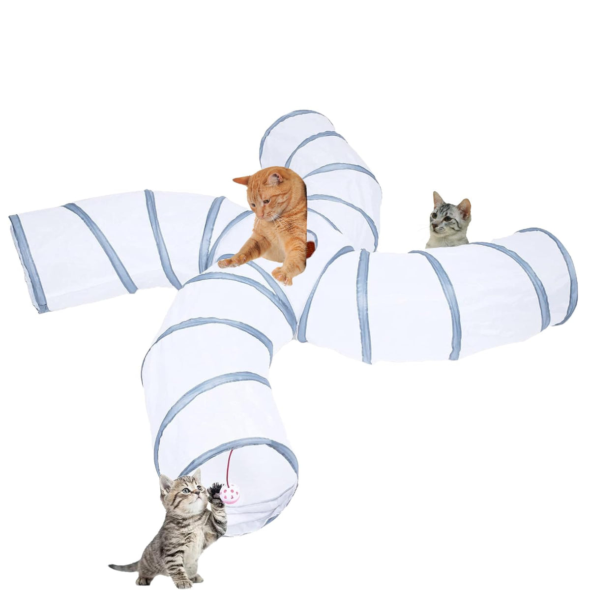 EGETOTA Cat Tunnel S4 white grey offers cozy hiding space during play.