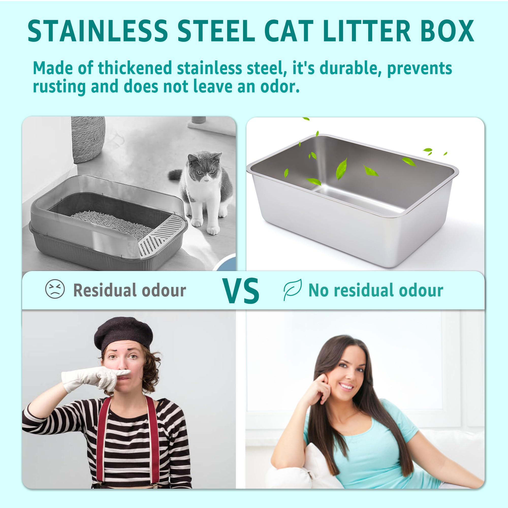 EGMEHOAD stainless-steel litter box high sides prevent spills and litter scatter