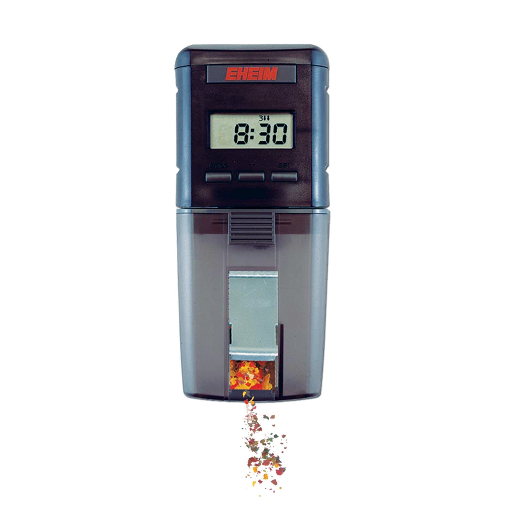 Eheim Everyday Fish Feeder LCD programming panel showing up to eight feedings.