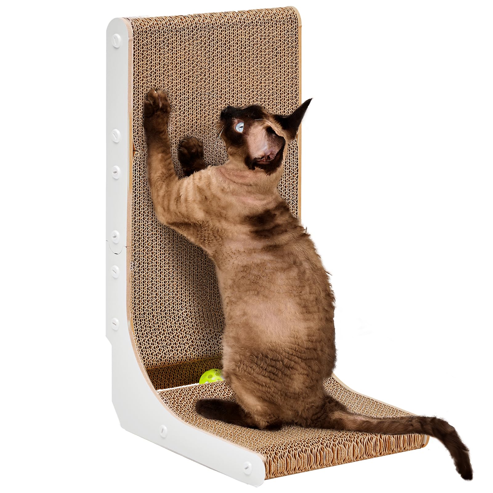 EHEYCIGA 19-inch L-shaped cardboard cat scratcher showing durable corrugated surface for claws