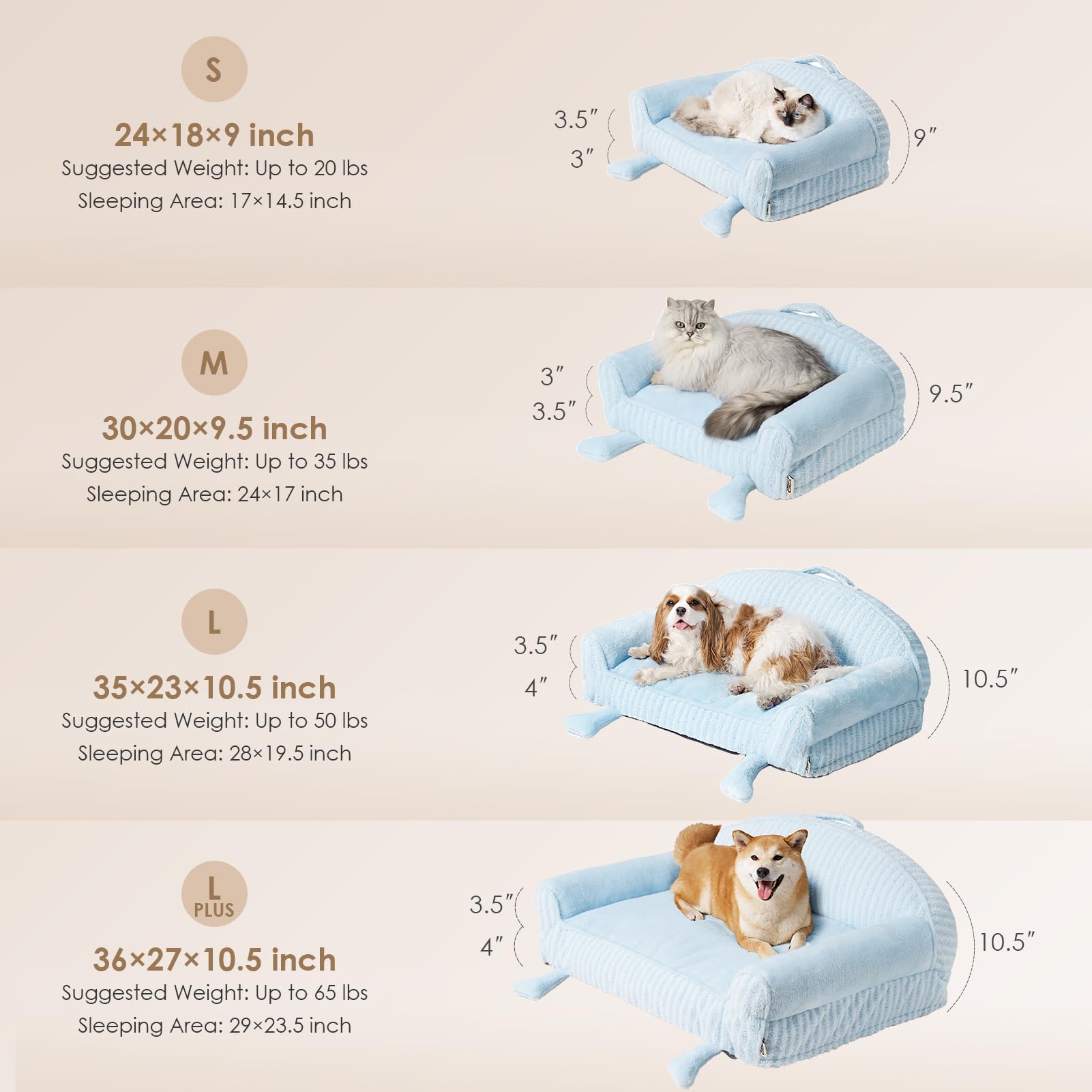 EHEYCIGA 36-inch bed blue side view highlighting stable base and non-slip bottom