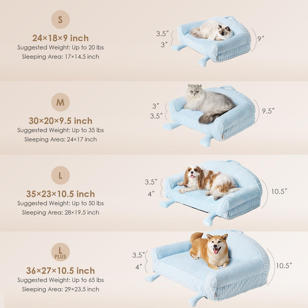 EHEYCIGA 36-inch bed blue side view highlighting stable base and non-slip bottom