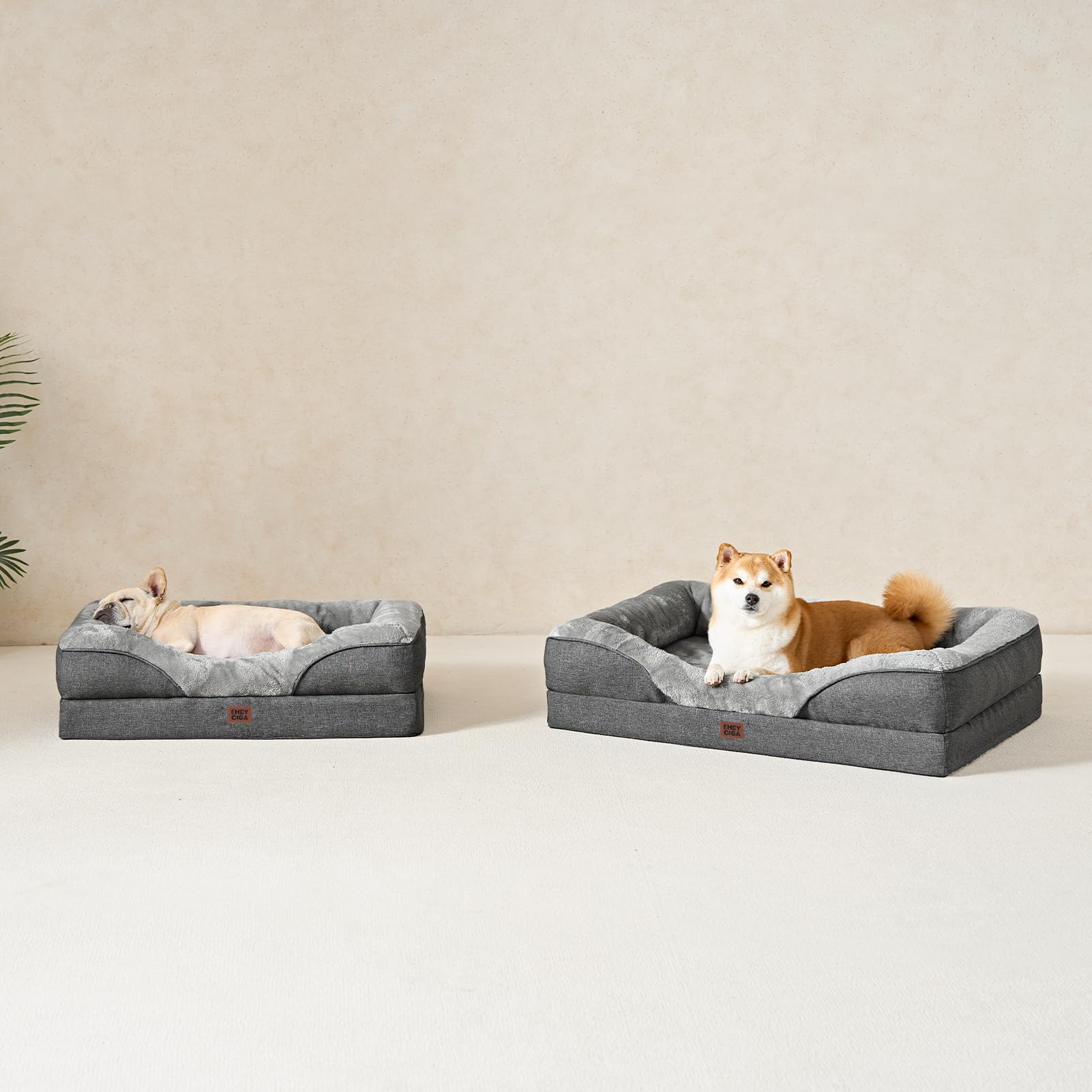 EHEYCIGA bed-in-grey-illustration captures XL dimensions and cozy silhouette.