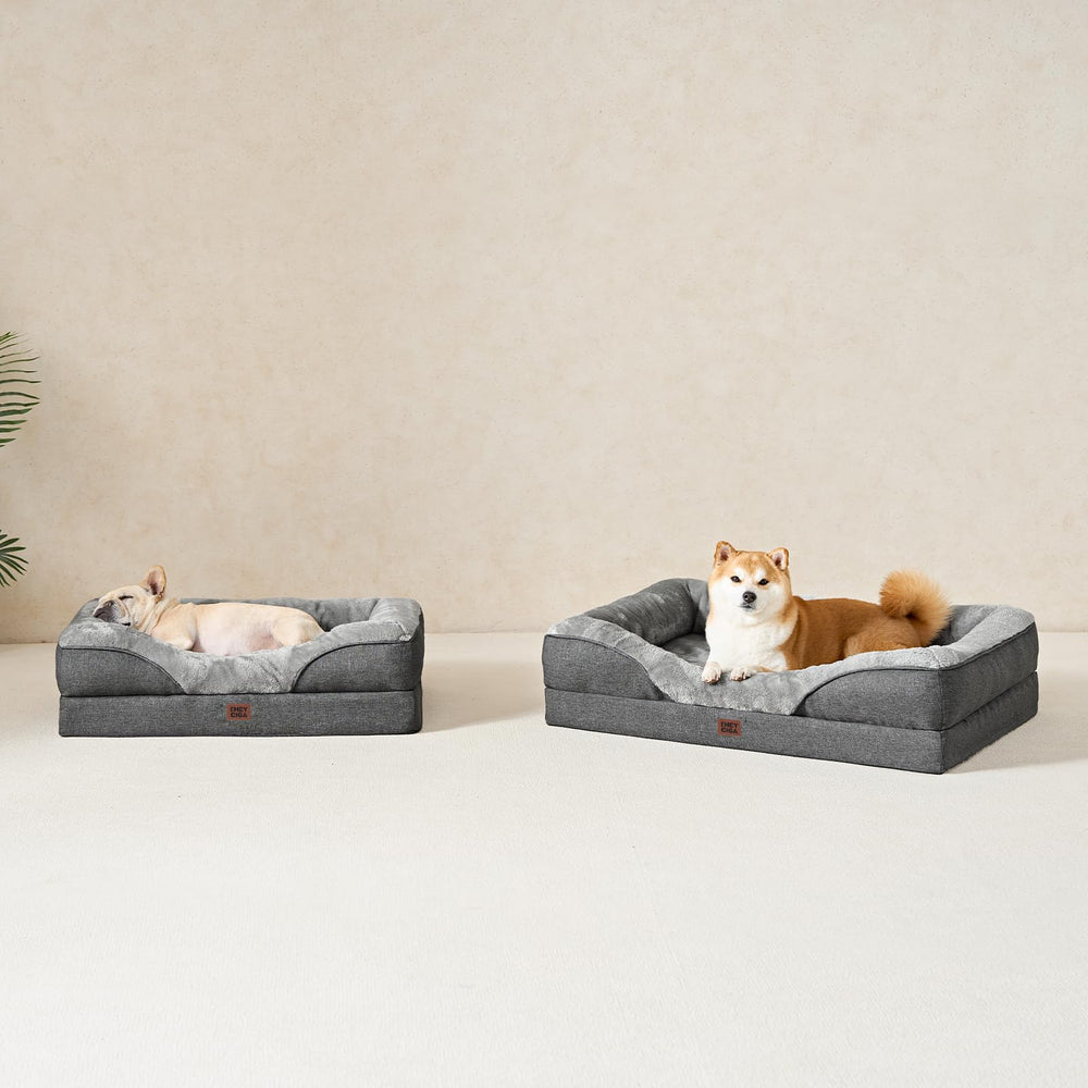 EHEYCIGA bed-in-grey-illustration captures XL dimensions and cozy silhouette.