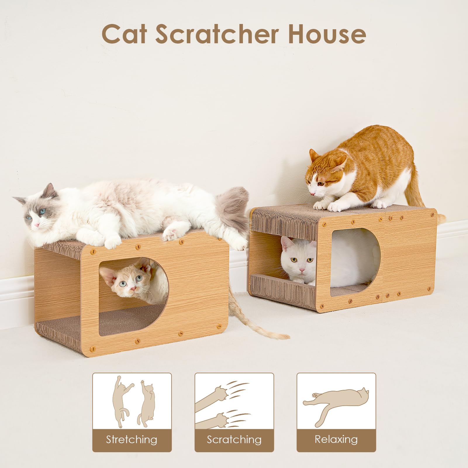 EHEYCIGA cardboard cat scratcher board close-up shows non-toxic materials for safe scratching.