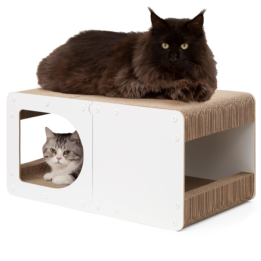 EHEYCIGA Cardboard Cat Scratcher House front view showing large scratching surface for indoor cats
