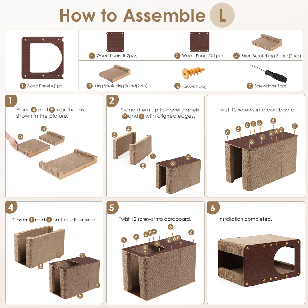 EHEYCIGA Cardboard Cat Scratcher House assembly steps—easy setup